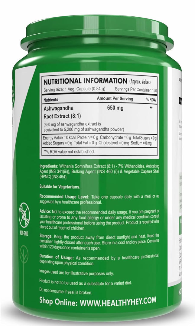HealthyHey Herbal Ashwagandha root extract - 650 mg 120 vegetable capsules