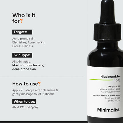 Minimalist Oil Control & Anti-Acne 10% Niacinamide Face Serum with Zinc-30ml