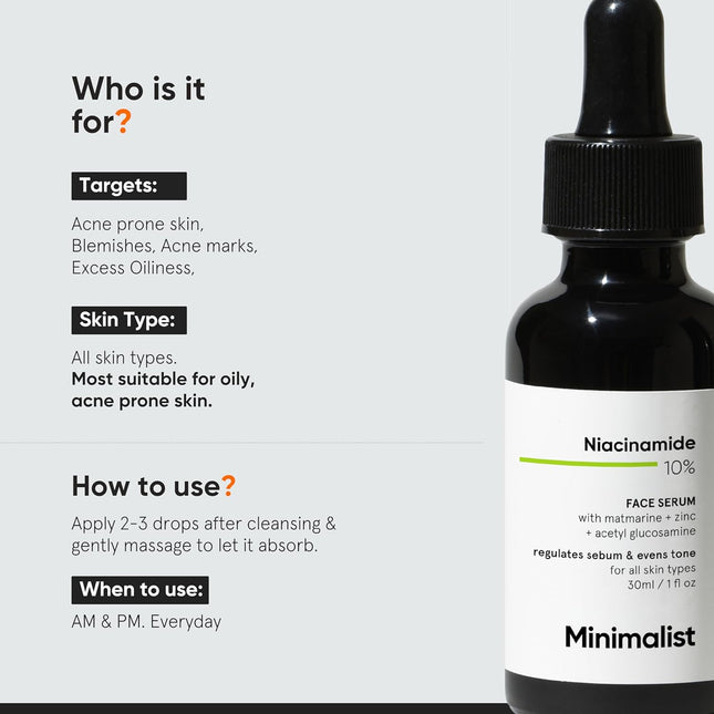 Minimalist Oil Control & Anti-Acne 10% Niacinamide Face Serum with Zinc-30ml