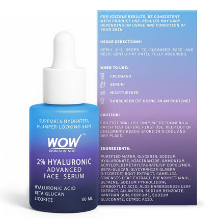 WOW Skin Science 2% Hyaluronic Acid Advanced Face Serum with Beta Glucan & Licorice-30ml