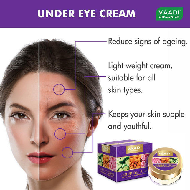 Vaadi Herbals Under Eye Cream, Almond Oil and Cucumber Extract, 30g