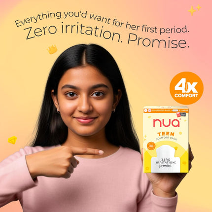 Nua Teen Comfort Sanitary Pads for Teens | Sanitary Pads 14 Count (12 Pads + 2 Liners)