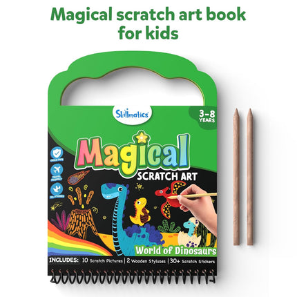 Skillmatics Scratch Art Book for Kids 30+ Scratch Stickers for Boys & Girls Ages 3, 4, 5, 6, 7, 8, Multicolour