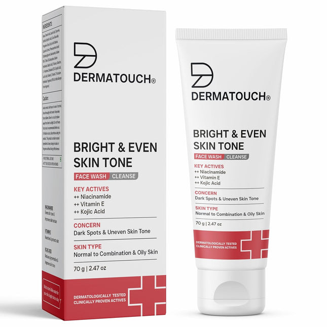 DERMATOUCH Bright & Even Tone Face Wash with Niacinamide, Vitamin E and Kojic Acid | 70g