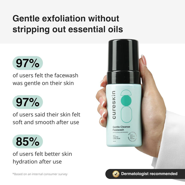 Cureskin Gentle Cleanse Brightening Face Wash with Lactic Acid AHA Foam Face Wash -100 ml