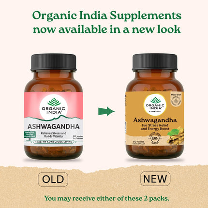 Organic India Pure Ashwagandha Root Capsules - 60 Veg Caps -400mg