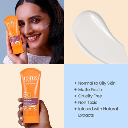 Lotus Herbals Sunscreen for Women & Men | Safe Sun UV Screen Matte Gel Sunscreen SPF 50 & PA+++-100G