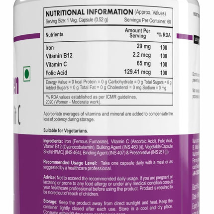 HealthyHey Nutrition Iron Supplement 60 Veg Capsules