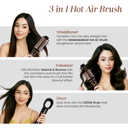 Urban yog MakeMeeBold 3-in-1 Hot Air Brush | Hair Dryer Hair Straightener Volumizer Blow Dryer Styling Tool,1200 Watt