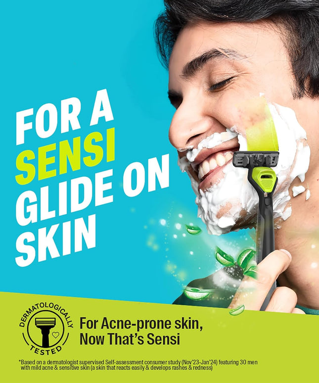 Bombay Shaving Company Sensi Smart 3 Razor and Charcoal Shaving Foam Combo | 3 Blades Shaving Foam, 50g