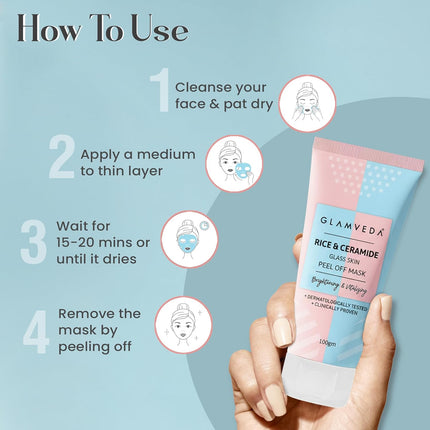 Glamveda Korean Glass Skin Rice & Ceramide Peel Off Mask 100gm