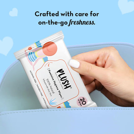 Plush All Natural 100% Biodegradable Intimate Vaginal Wipes-40 Count Pack of 20