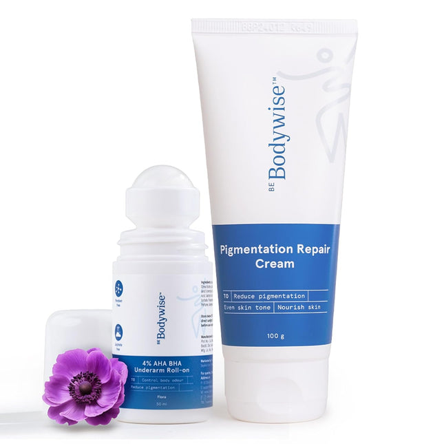 Be Bodywise Underarm Brightening Kit  4% AHA BHA Underarm Roll-On 50ml & Pigmentation Repair Cream (100g)