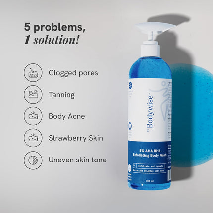 Be Bodywise 5% AHA BHA Exfoliating Body Wash | Infused with 3% Lactic Acid, 1% Salicylic Acid, 1% Glycolic Acid | 700ml