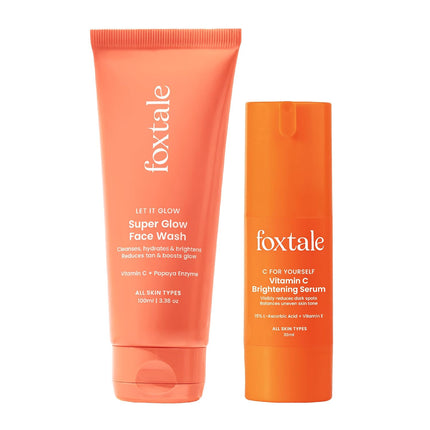 Foxtale Glow & Go Duo | Vitamin C Face Wash with Papaya Enzyme + 15% L-Ascorbic Acid Vitamin C Serum 100ml + 30ml