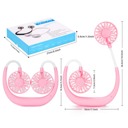 Portable Neck Fan Rechargeable Personal Hand-Free Fan Mini USB Wearable Neckband Sport Fan, 3 Speed Adjustable, 360 Degrees Free Rotation Perfect for Working, Traveling, Office, Reading (pink)