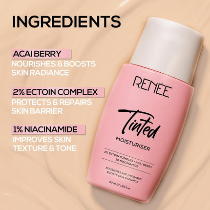 RENEE Tinted Moisturiser With Niacinamide, Acai Berry & Ectoin | 50 ml