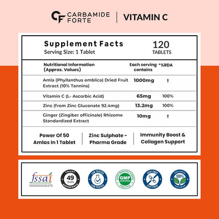 Carbamide Forte Natural Vitamin C Supplements-120 Tablets