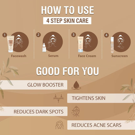 Glamveda Glutathione 4-Step Skincare Routine  Facewash + Face cream + Faceserum + Sunscreen