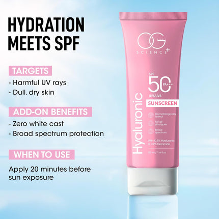 OG BEAUTY SCIENCE SPF 50 PA+++ Sunscreen | 0.5% Hyaluronic Acid & 0.2% Ceramide -50ml