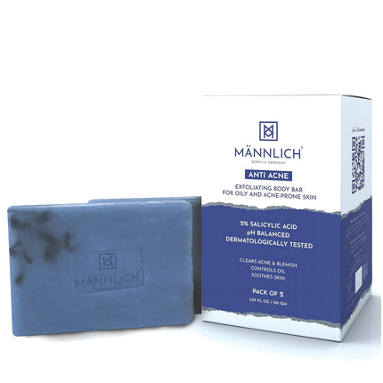 Mannlich Anti-Acne Soap | Controls Excess Sebum | Handmade Body & Face Soap 75g Pack of 2