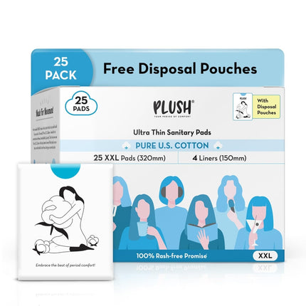Plush Ultra-Thin Sanitary Napkins for Women, 25 Pcs | Super Absorbent Heavy Flow XXL Pads + 4 Panty Liners