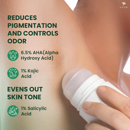 Azah Fresh Start Underarm Roll-On Deodorant For Women 6.5% AHA, 50 ml1% Kojic & 1% Salicylic Acid, 2.5% Niacinamide