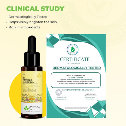 Avimee Herbal 10% Vitamin C Serum | Enriched with Hyaluronic Acid -25ml
