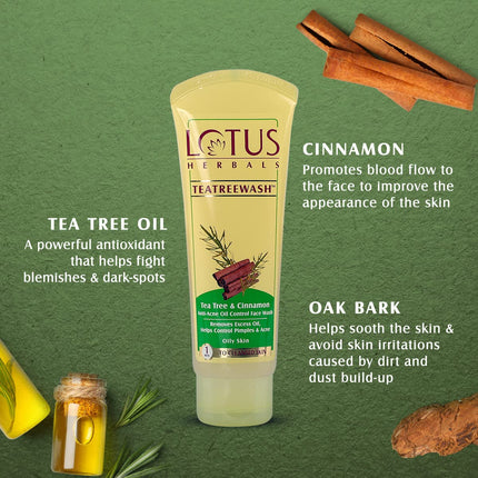 Lotus Herbals Tea Tree and Cinnamon Anti-Acne Oil Control Face Wash-120G