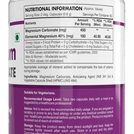 HealthyHey Nutrition Magnesium Carbonate 450mg - 120 Vegetable Capsules