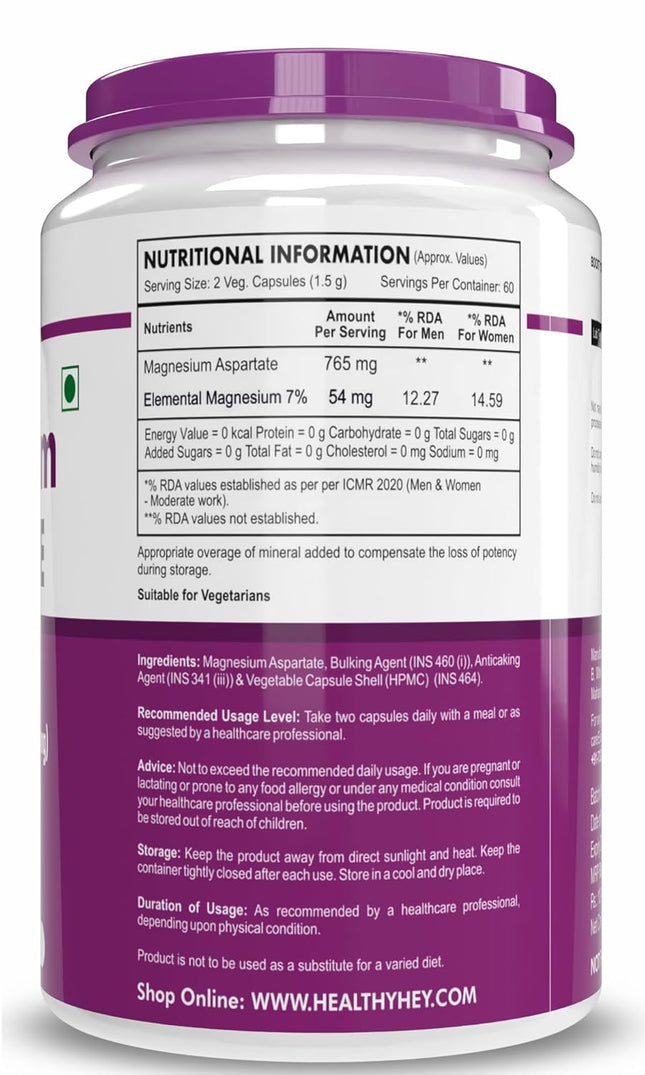HealthyHey Nutrition Magnesium Aspartate -120 Vegetabel Capsules