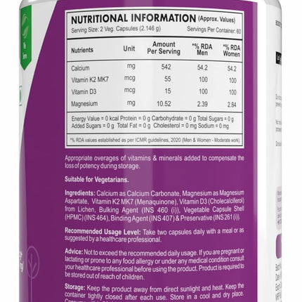 HealthyHey Nutrition Calcium And Vitamin D3 Capsules (120 Capsules | 100% Veg)