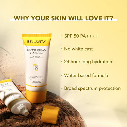 BELLAVITA Water based Hydrating Sunscreen, SPF 50, Lightweight PA+++ 50ML