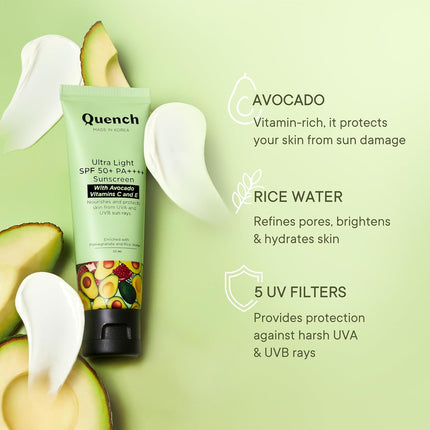 QUENCH BOTANICS Bravocado SPF 50+ PA++++ Korean Sunscreen With Vitamin E & Avocado-50ML