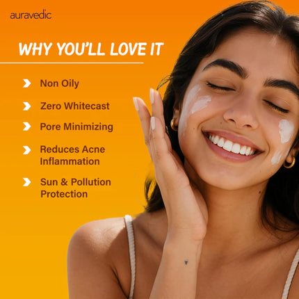 Auravedic Acne UV Sunscreen for Acne Prone Skin Pore Minimizing Sunscreen SPF 50 for Oily Skin-60ml