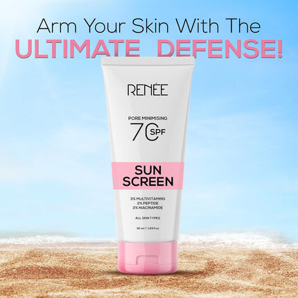 RENEE Pore Minimizing Sunscreen SPF 70 With 2% Niacinamide, 2% Peptide & 3% Multivitamins, 50Ml