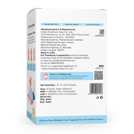 Plush Ultra-Thin 10 XXXL - 410mm Cotton Sanitary Pads