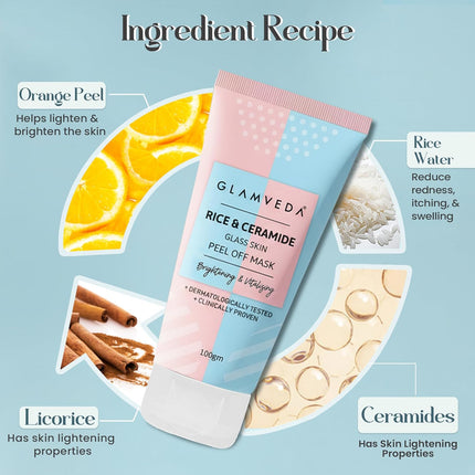 Glamveda Korean Glass Skin Rice & Ceramide Peel Off Mask 100gm