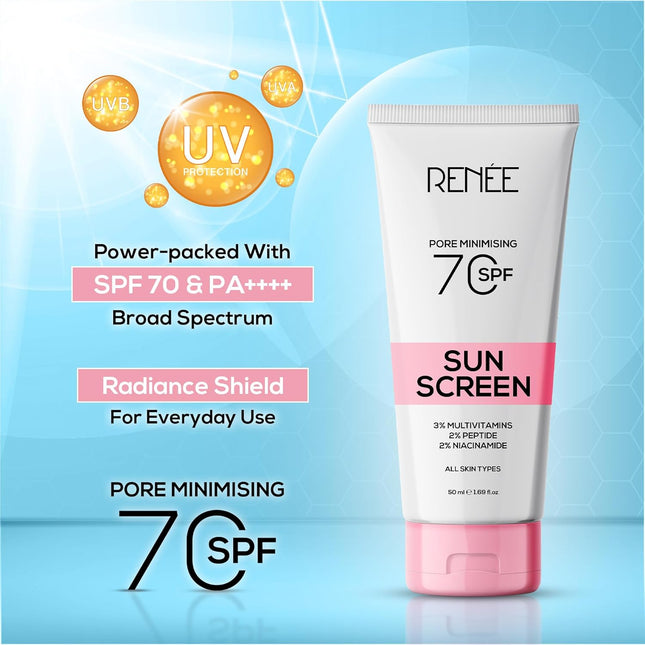 RENEE Pore Minimizing Sunscreen SPF 70 With 2% Niacinamide, 2% Peptide & 3% Multivitamins, 50Ml