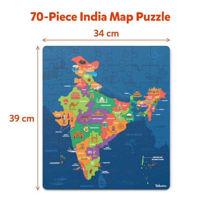 Skillmatics India Map Puzzle - 70 Pieces, Educational Toy for Learning 300+ for Ages 6 to 12 Kids