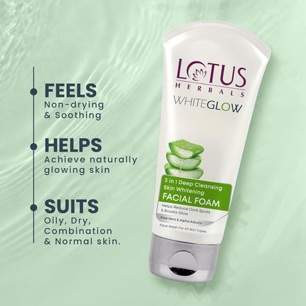 Lotus Herbals 3 in 1 Deep Cleansing Facial Foam | Face Wash for Women & Men-100G