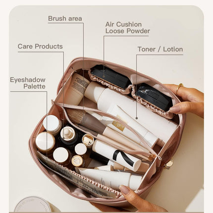 ABTRIX with AB Leather Travel Makeup Bag with Divider and Handle