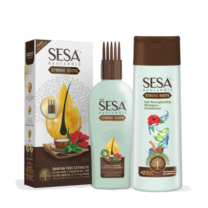 SESA Ayurvedic Strong Roots Hair Care Combo With Hair Strengthening Oil (100Ml) And Shampoo + Conditioner (200Ml)