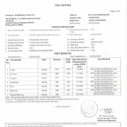 Healthy Hey Nutrition Joint relief Collagen Peptide Powder - 200 G (Orange)