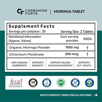 Carbamide Forte Organic Moringa Tablet with 1000mg- 60 Tablets