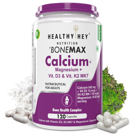 HealthyHey Nutrition Calcium And Vitamin D3 Capsules (120 Capsules | 100% Veg)