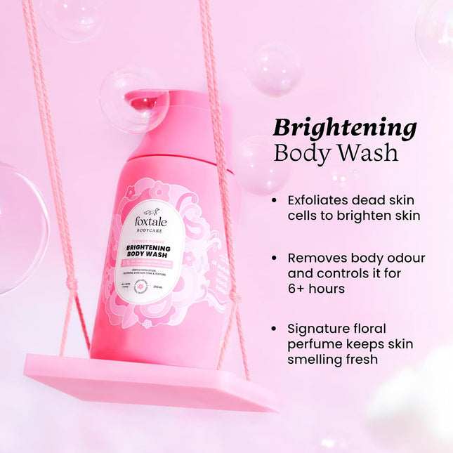 Foxtale Brightening Body Wash & Body Lotion SPF 30 | With Glycolic Acid, Niacinamide, Vitamin C- 250 ml