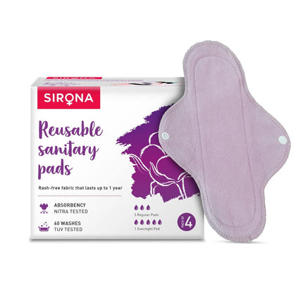 Sirona Reusable Pad for Women and Girls | (Pack of 4)| 3 Regular Pads + 1 Overnight Pad