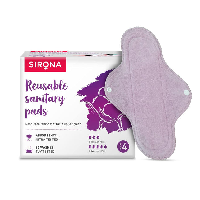 Sirona Reusable Pad for Women and Girls | (Pack of 4)| 3 Regular Pads + 1 Overnight Pad