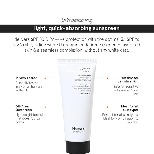 Minimalist Light Fluid Sunscreen SPF 50 for Oily Skin (PA++++) 50ml